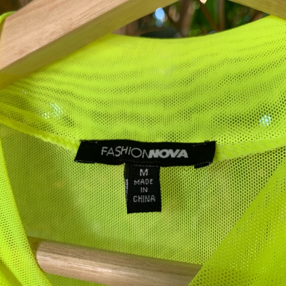 FASHION NOVA NEON GREEN SHEER DRESS 2Pc - Picture 2 of 2